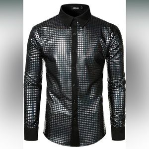 Mens Shiny Checkered Disco Party Shirt